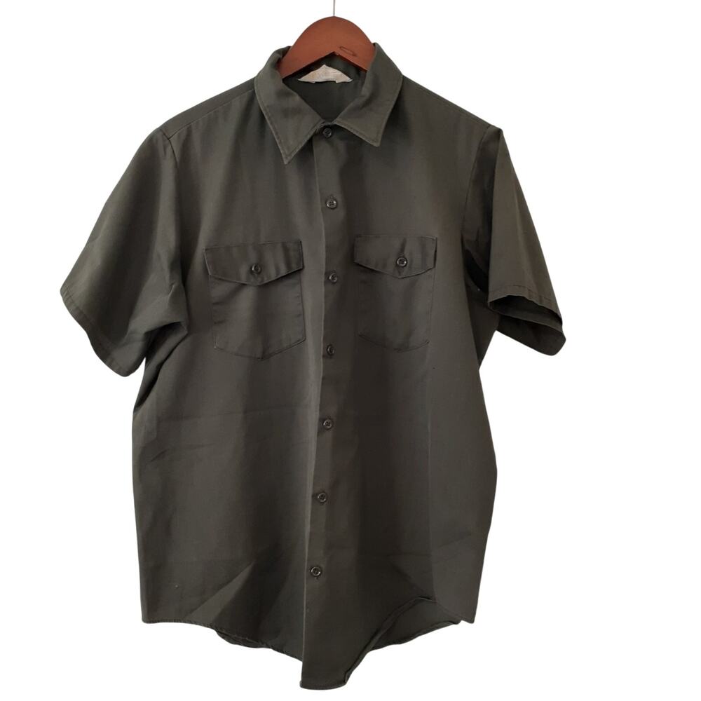 Key Imperial Men's Vintage Casual Shirt Olive Green Size XL Cotton Short Sleeve